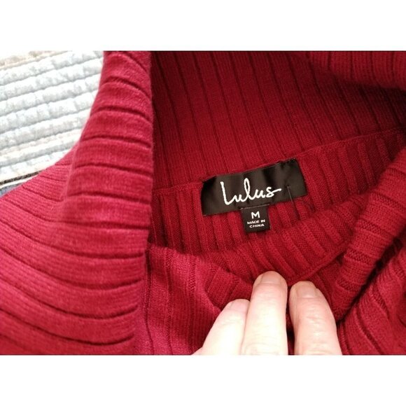 Lulus Perfect Timing Ribbed Off Shoulder Sweater Top Ribbed Burgundy Size M - Picture 2 of 5